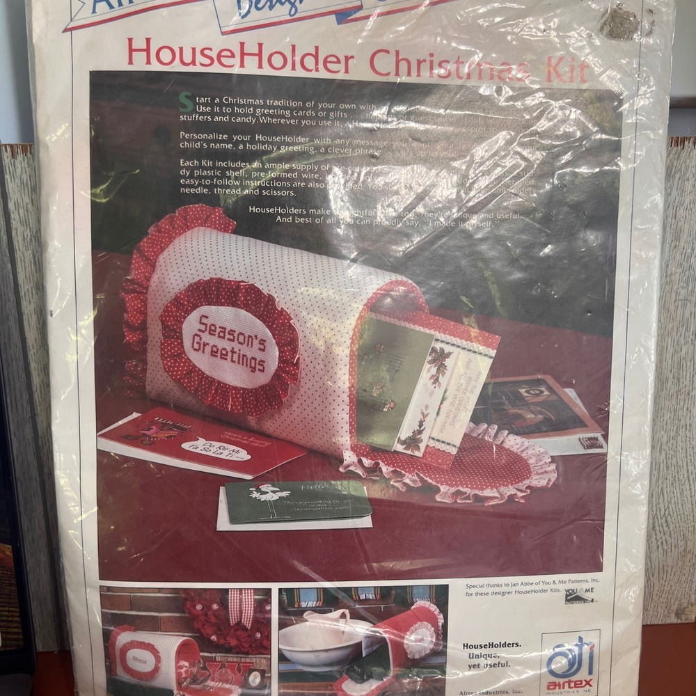 Airtex HouseHolder Christmas Kit‎ Mailbox Card Holder DIY Sewing Embroidery Vtg